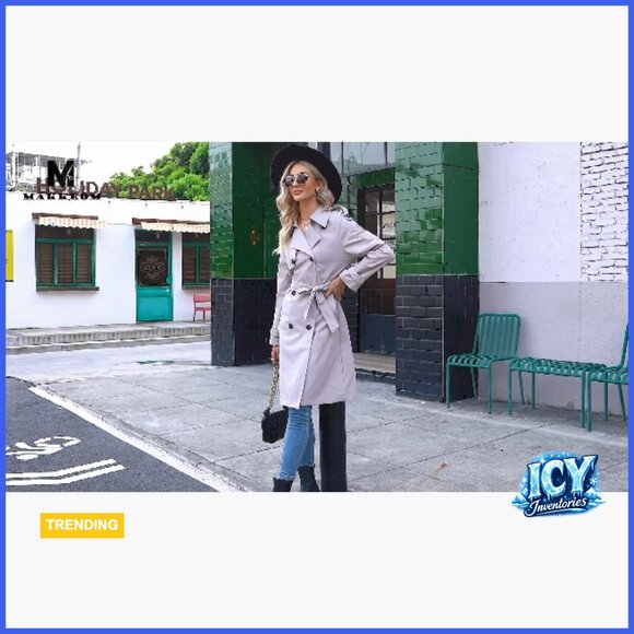 Double Breasted Long Trench Coat Windproof Slim Overcoat with Belt - Picture 7 of 7